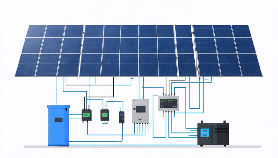 Installation diagram of home battery storage system with solar integration