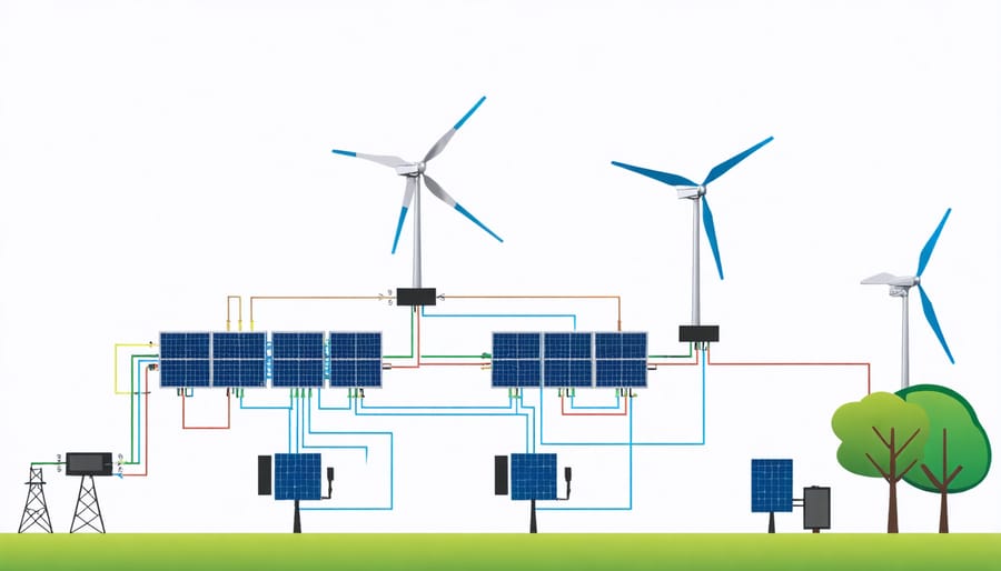 Technical diagram of hybrid wind and solar power system integration