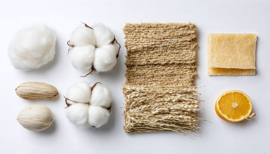 Display of natural fiber insulation materials showing texture and thickness differences