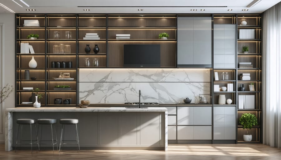 Minimalist storage system with clean lines and hidden storage solutions