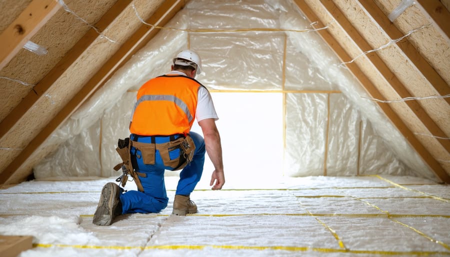 Step-by-step demonstration of proper insulation installation in residential attic