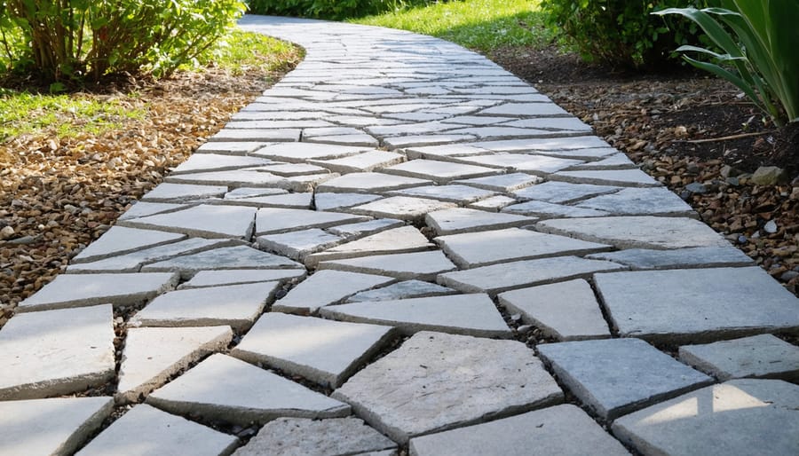 Beautiful garden pathway created using recycled concrete and salvaged materials