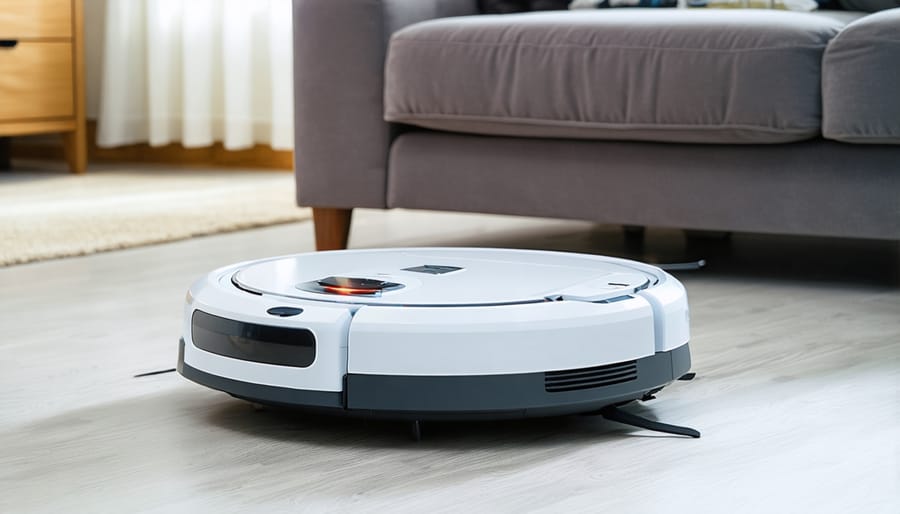 Robot vacuum cleaner automatically cleaning around home furniture