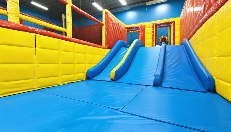 Childproofed playroom with safety flooring and protective features