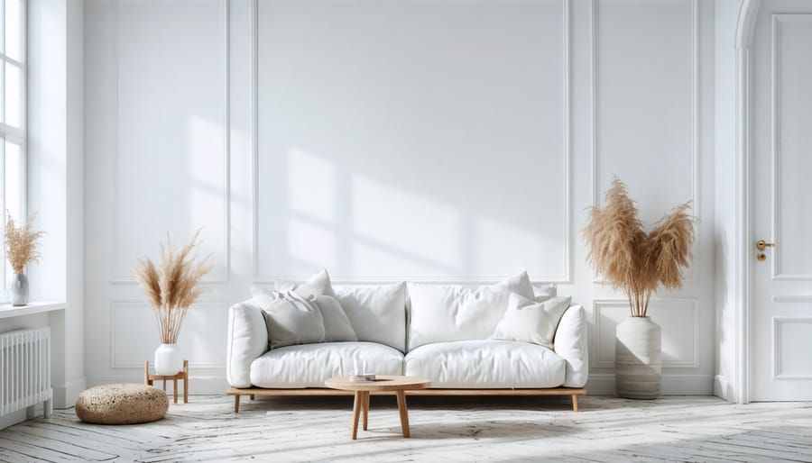 Modern Scandinavian living room featuring clean lines, natural light, and minimal decor