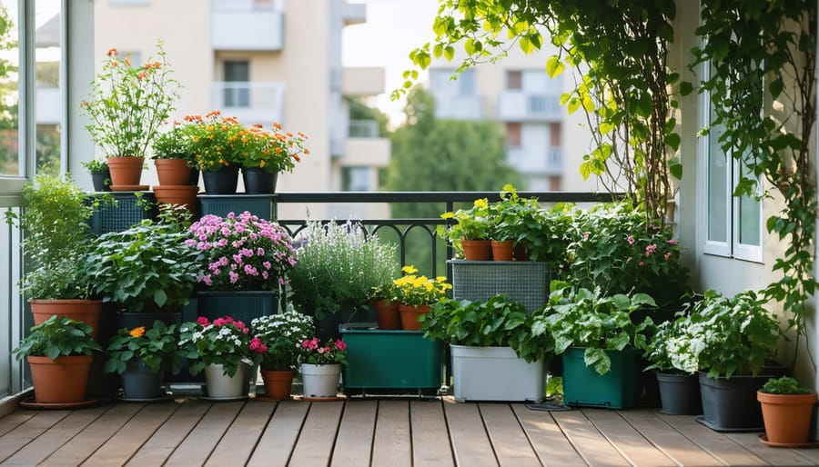 Compact outdoor space maximized with vertical plantings and integrated seating