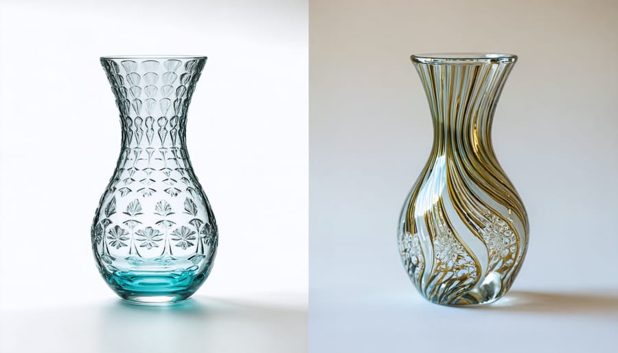 Side-by-side comparison of plain and vinyl-decorated glass vase