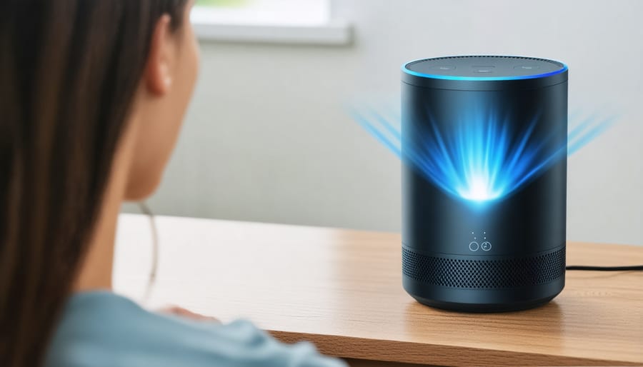 User activating automated cleaning system through voice commands