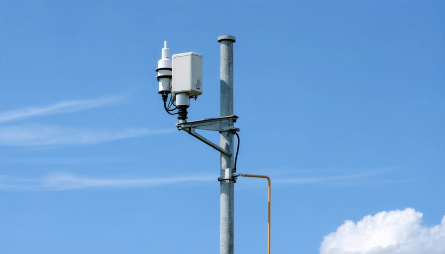 Weather station properly mounted on a pole showing recommended height and clearance from obstacles