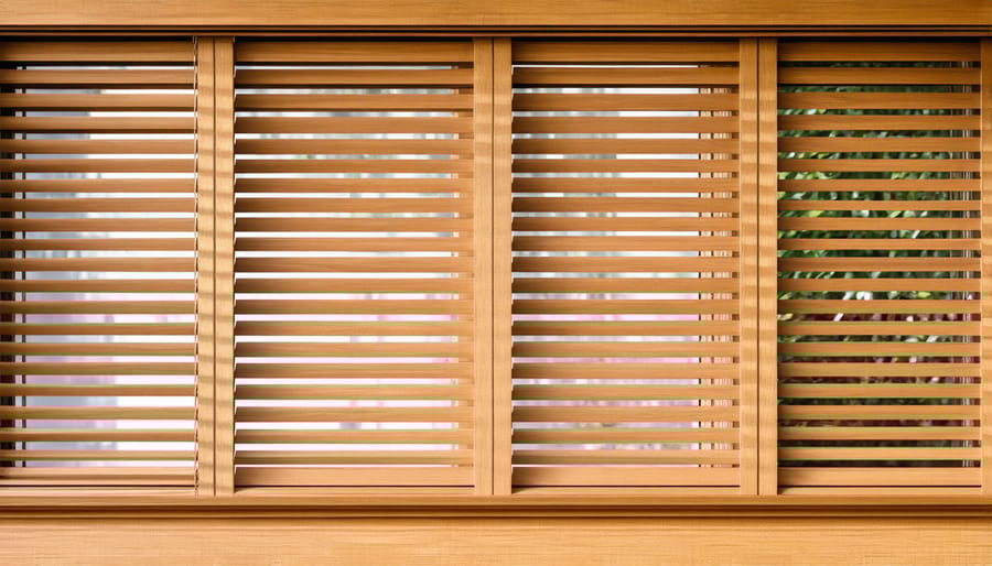 Person demonstrating proper technique for cleaning wooden window blinds with appropriate tools