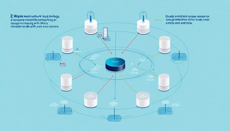 Z-Wave network diagram showing multiple temperature sensors connected in a mesh network configuration