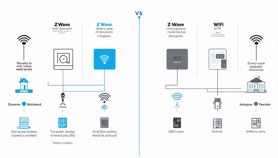 Comparison chart showing benefits of Z-Wave protocol versus WiFi and other smart home technologies