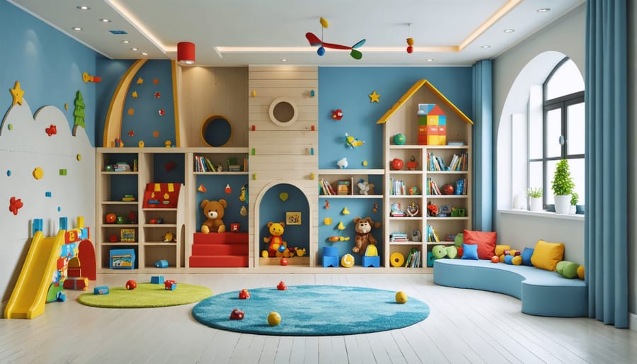 Dual-purpose playroom with active and quiet zones clearly defined