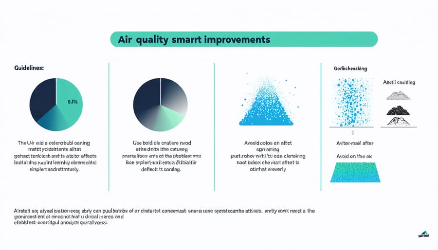 Before and after comparison chart of indoor air quality metrics with smart cleaning