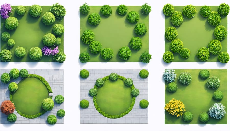 Four-panel seasonal view of AR garden design showing spring, summer, fall, and winter