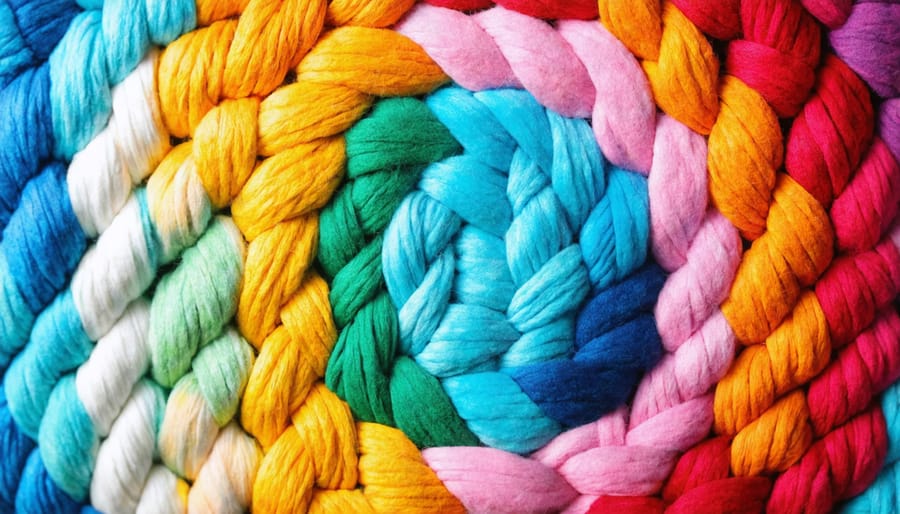 Step-by-step demonstration of creating a braided rug from recycled t-shirts