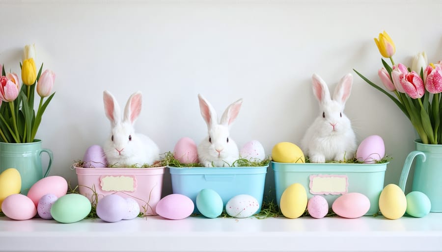 Organized Easter decorations and storage containers for decoration planning
