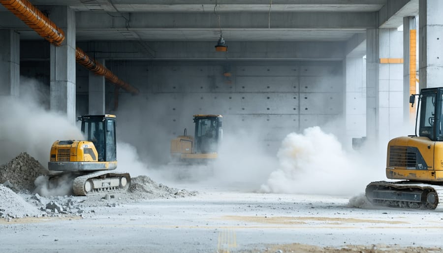 Green renovation dust control measures including bamboo barriers and HEPA filtration system