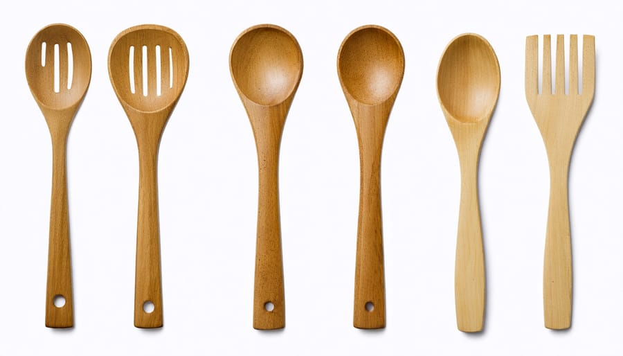 Collection of sustainable wooden and bamboo kitchen utensils