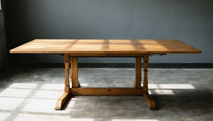 Dining table expanding from small to large size, showing transformation process