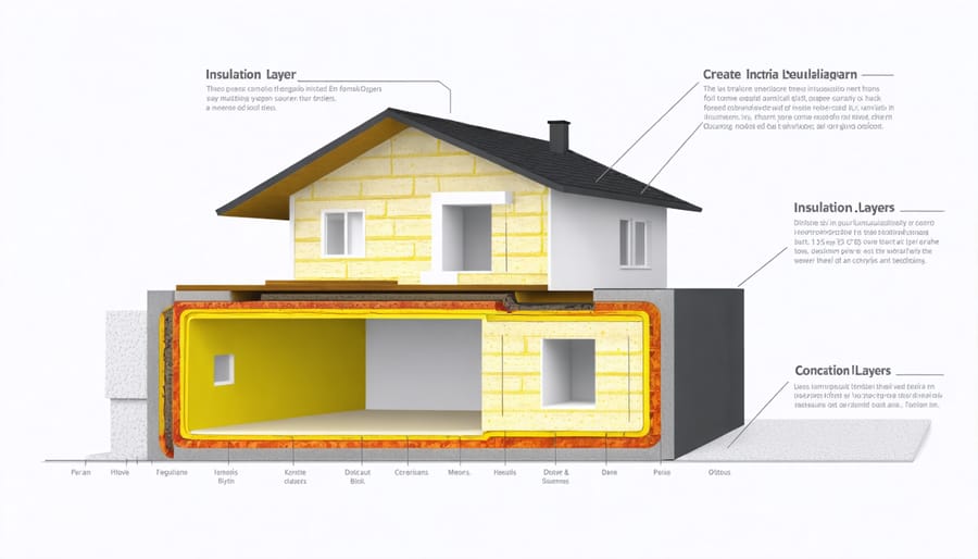 Cutaway illustration showing different layers of modern home insulation materials