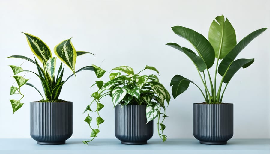 Collection of popular low-maintenance indoor plants in decorative containers