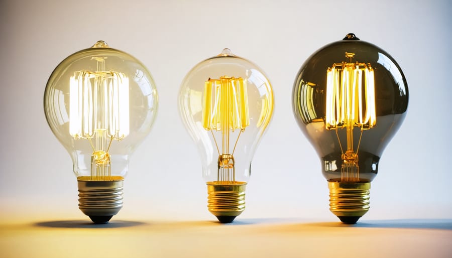 Visual comparison of traditional incandescent, CFL, and modern LED light bulbs