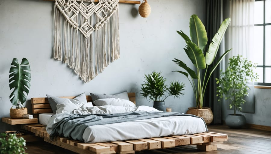 Serene modern bohemian bedroom combining traditional and contemporary elements