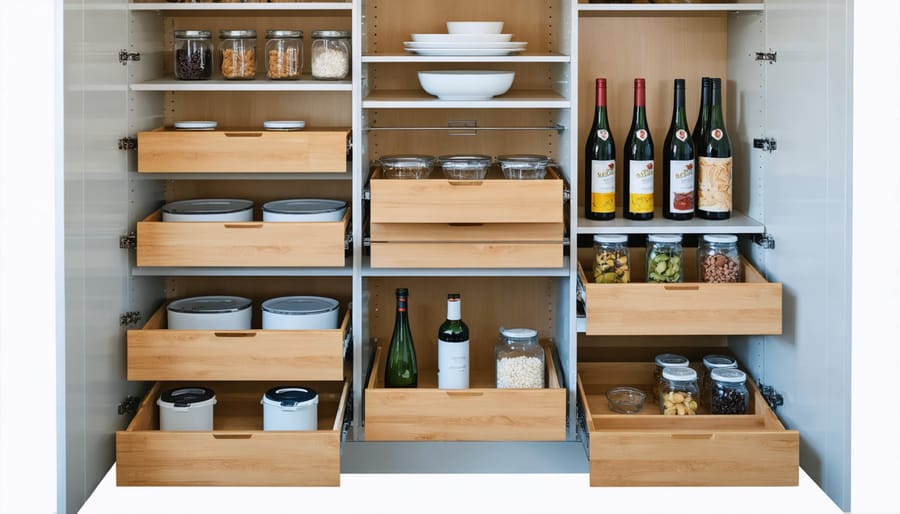 Automated luxury kitchen cabinets with motorized drawers opening smoothly