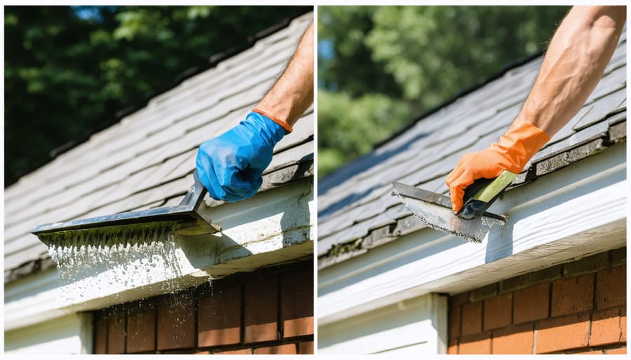 Comparison of correct and incorrect gutter cleaning methods and techniques