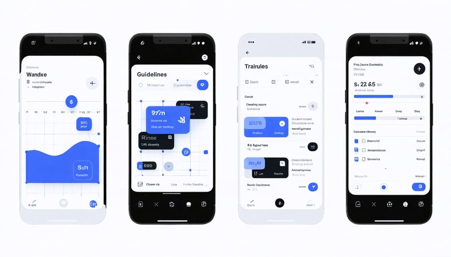 Smart home app interface displaying cleaning schedules and room layouts