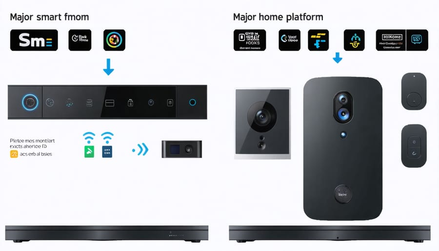 Comparison view of Google Home, Apple HomeKit, and Amazon Alexa interfaces