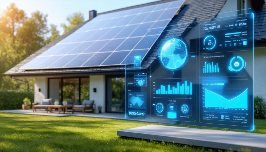 Digital dashboard displaying solar energy production and storage statistics