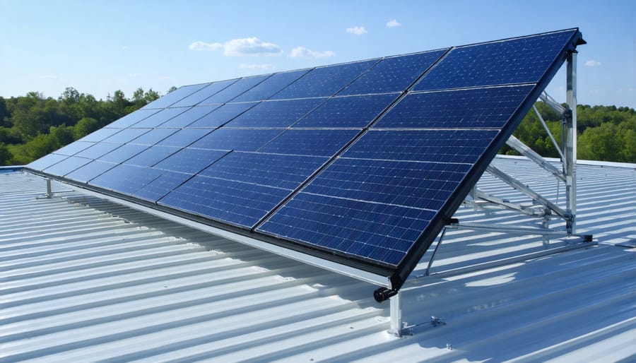 Solar thermal collectors mounted on residential roof with heat transfer pipes