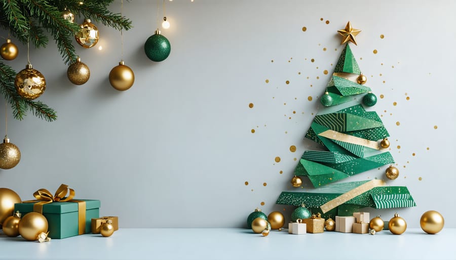 Minimalist wall-mounted Christmas tree design made with decorative tape