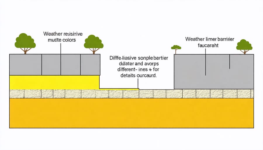 Detailed cross-sectional illustration of weather resistive barrier components and layers