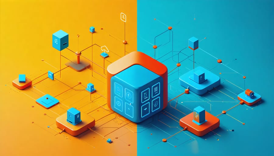 Visual representation of blockchain protecting smart home devices