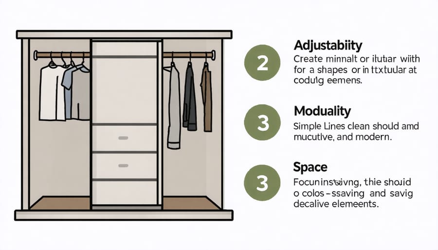 Illustrated diagram of essential features in sliding door closet organizers