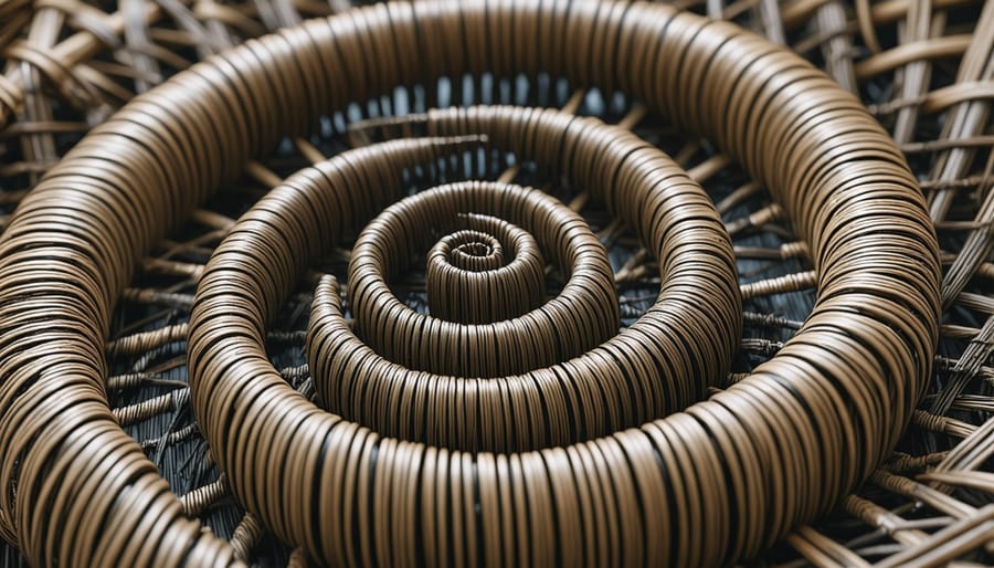 Step-by-step demonstration of coil basket weaving technique with natural fibers
