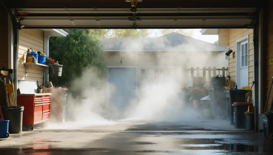 Dusty garage environment demonstrating need for ventilation
