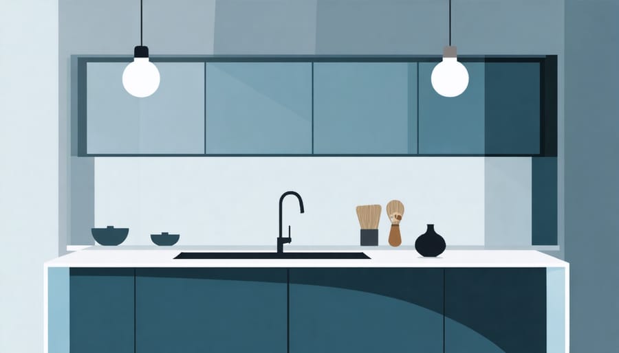Infographic demonstrating lighting effects on kitchen wall colors throughout the day