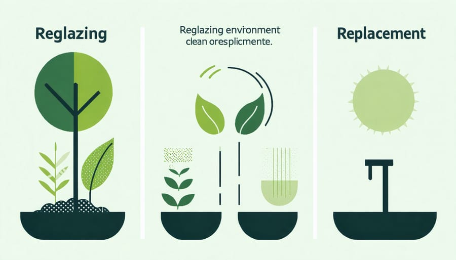 Visual chart comparing landfill waste, carbon footprint, and resource usage between reglazing and full replacement