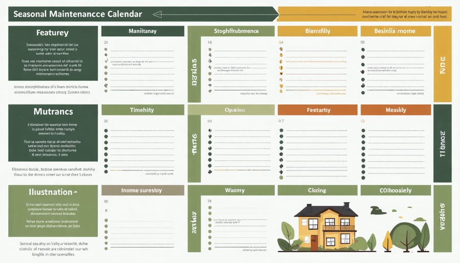 Year-round maintenance schedule diagram for climate-adaptive home features