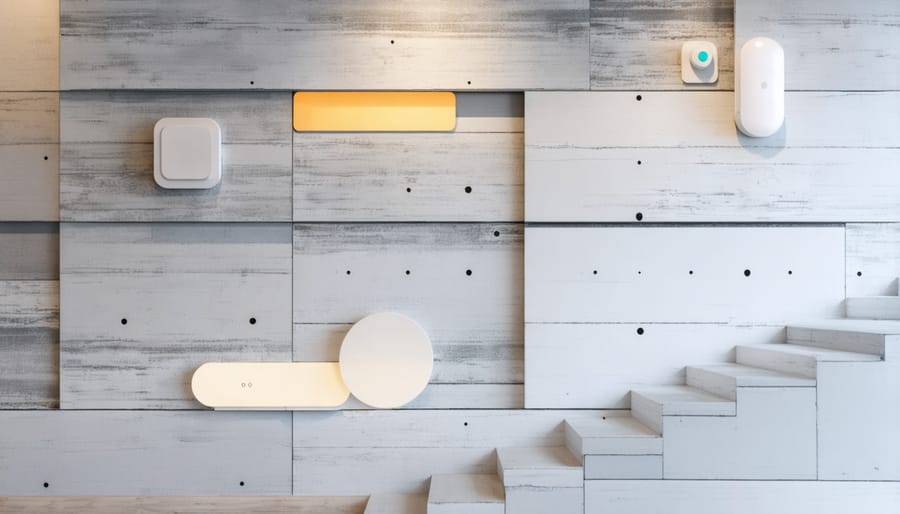 Installation of smart building materials showing integrated sensors and monitoring systems