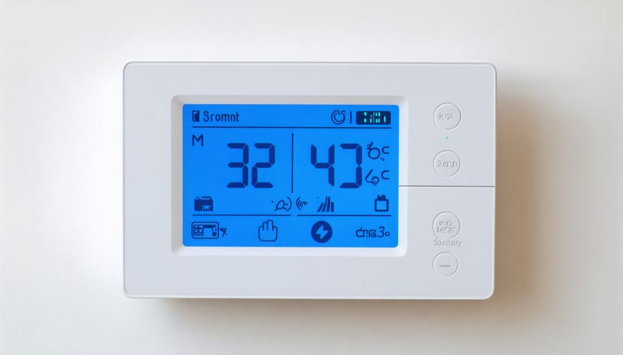 Modern smart thermostat interface showing temperature zones and energy consumption graphs