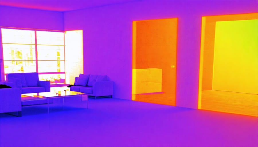 Thermal image showing temperature distribution in a room with phase-change materials