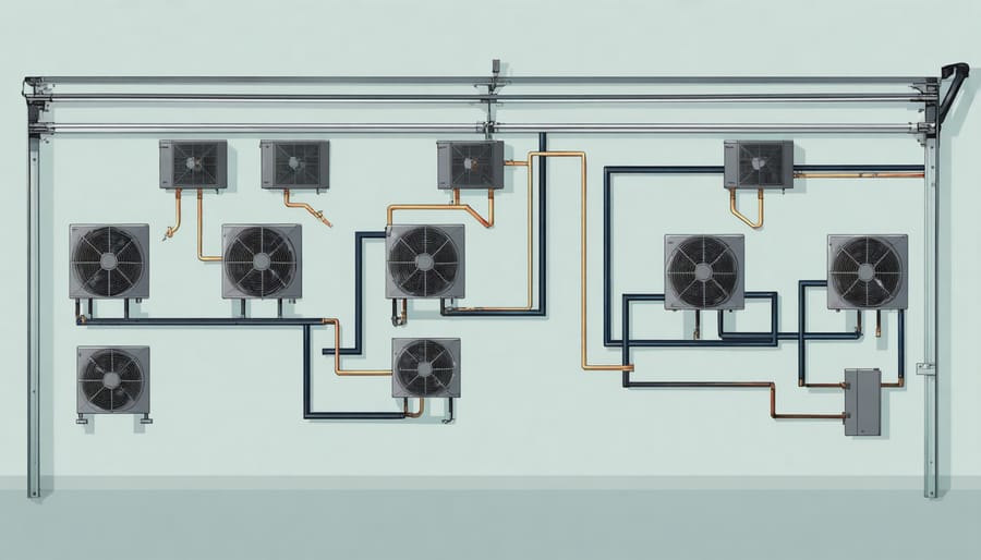 Technical diagram of garage ventilation system components and airflow