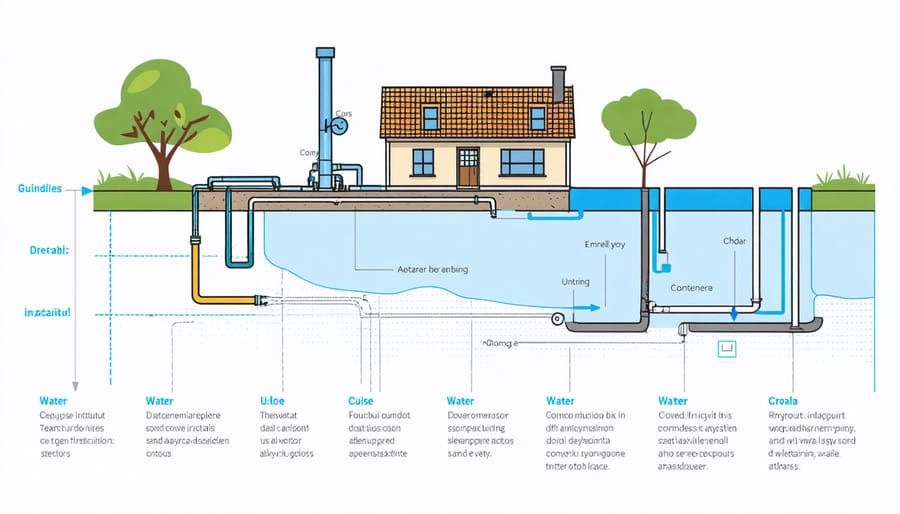 Detailed illustration of a home well water system including pump, casing, and aquifer layers
