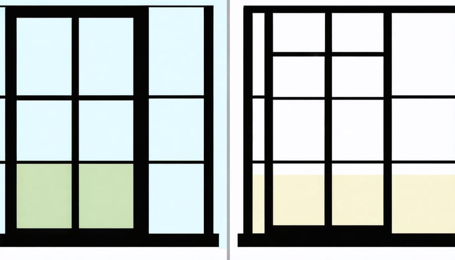 Diagram showing the layers and components of double-pane and triple-pane window construction