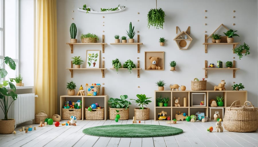 Modern playroom design with sustainable toy storage solutions integrated into home decor